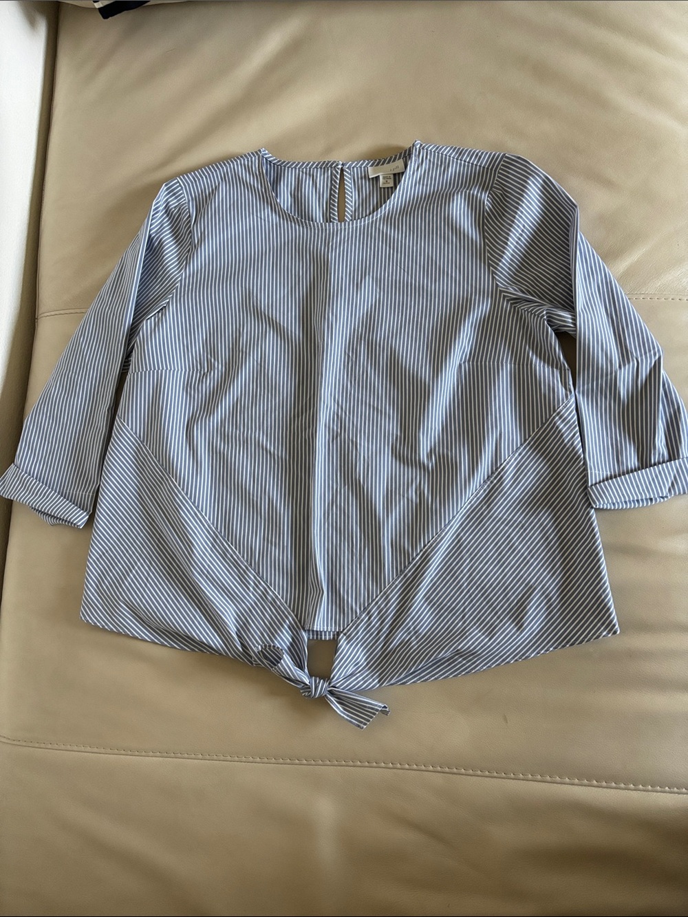 Striped Blue Tie-Front Women's Top